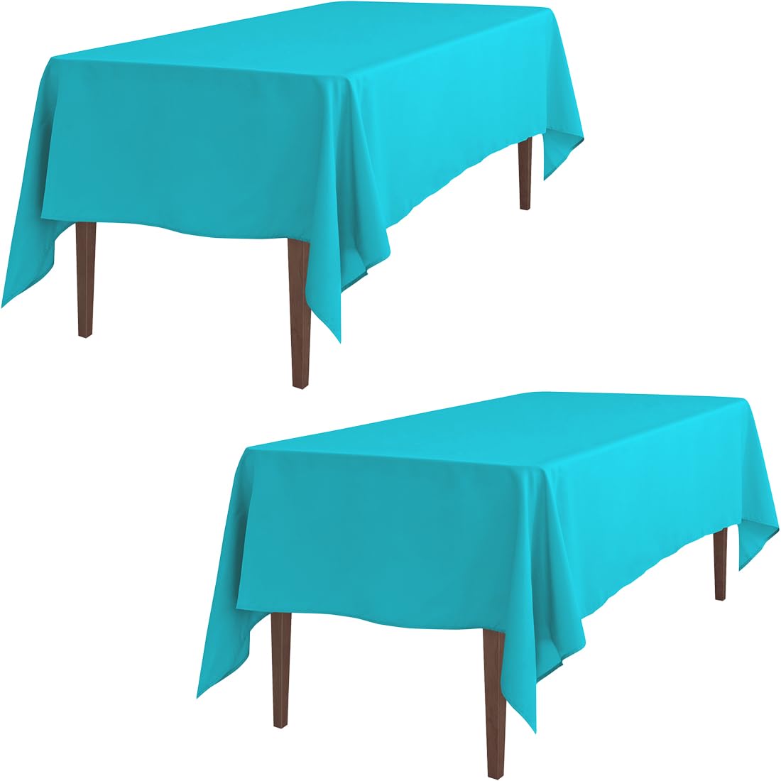 LTC LINENS 2 Pack Turquoise Rectangular Tablecloths 60 x 126 Inches for 8 Feet Rectangle Banquet Tables with Half-Drop - Stain a