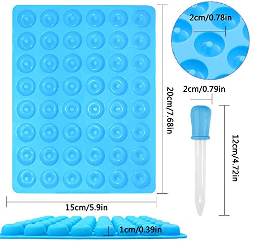 3 Pack Mini Donut Silicone Mold,Liudhpsp Food Grade Silicone Candy Chocolate Jelly Molds With 3 Droppers(Blue,Green,Pink)
