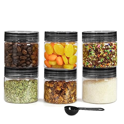 Pearlpet Tiffany Plastic Containers For Kitchen Storage | Plastic Container Set With Spoon | BpaFree, Stackable Jars | Black,20