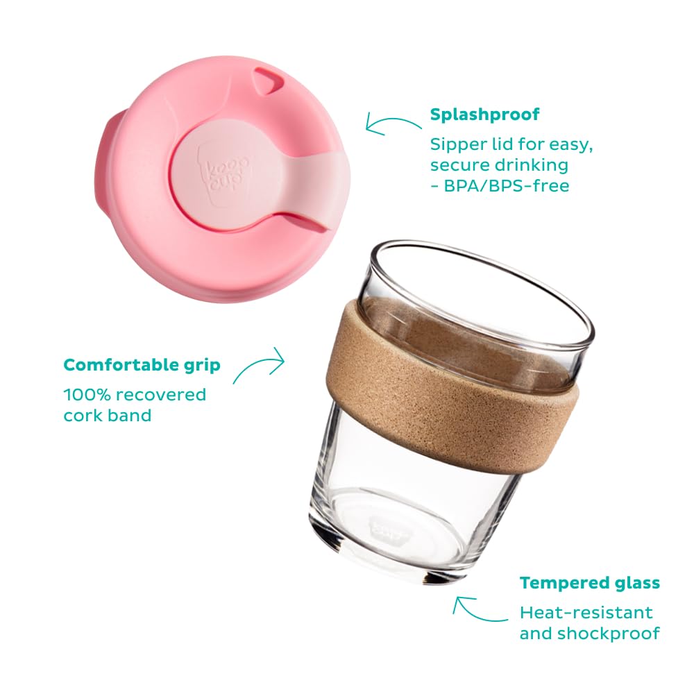 Keepcup Reusable Tempered Glass Coffee Cup  Travel Mug With Spill Proof Lid, Brew Cork Band, Lightweight, Bpa Free  Medium  12Oz