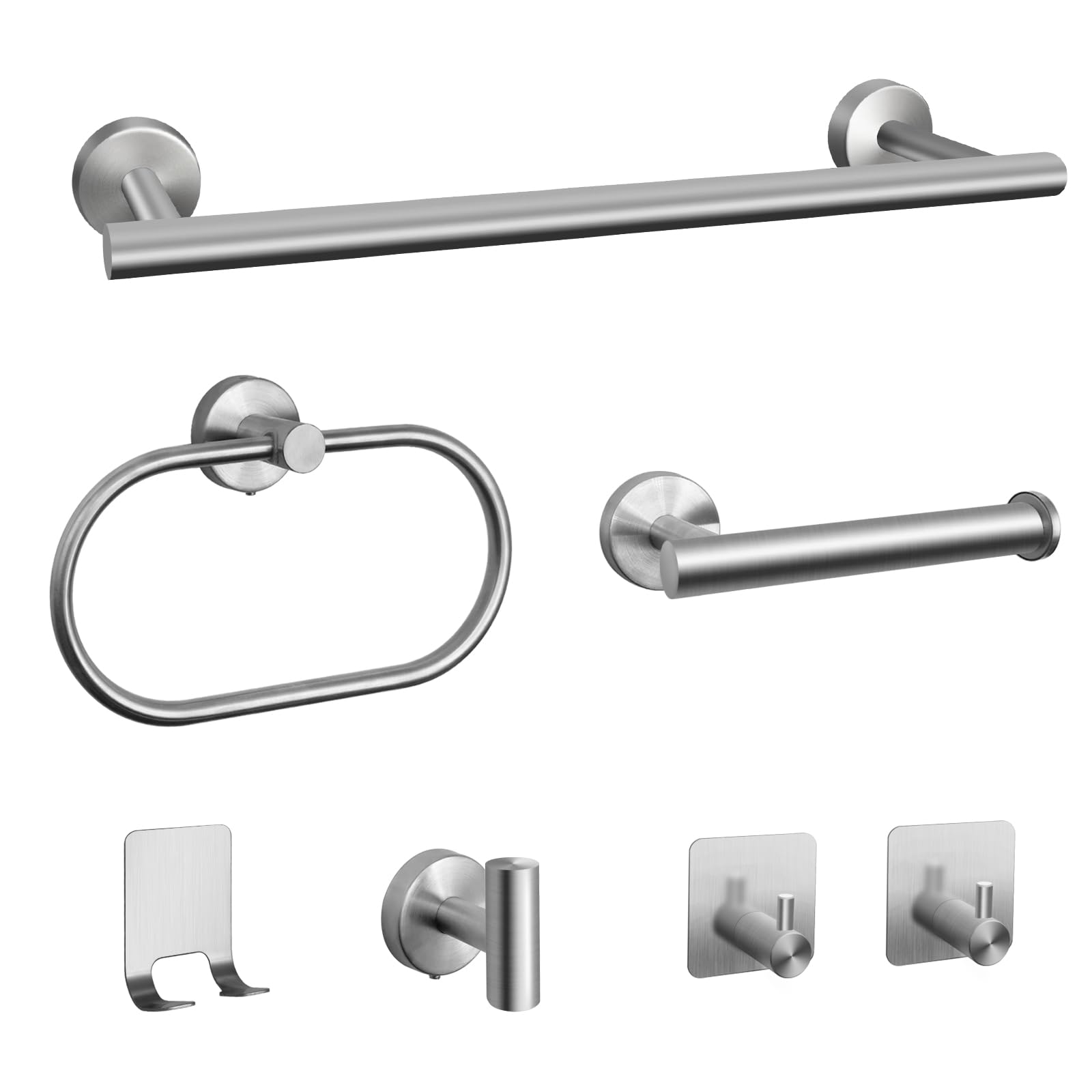 7 Pcs Bathroom Hardware Set, Brushed Nickel Stainless Steel Bathroom Tower Rack Set Wall Mounted Includes 16'' Towel Bar, Toilet