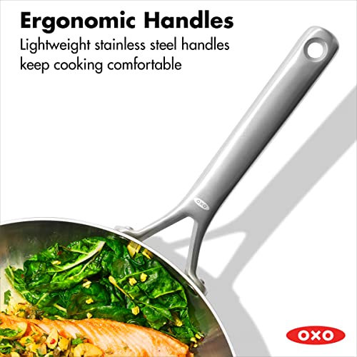 OXO 12" Tri-Ply Stainless Steel Frying Pan Skillet, Induction, Black, Model CC005888-001, Dishwasher Safe