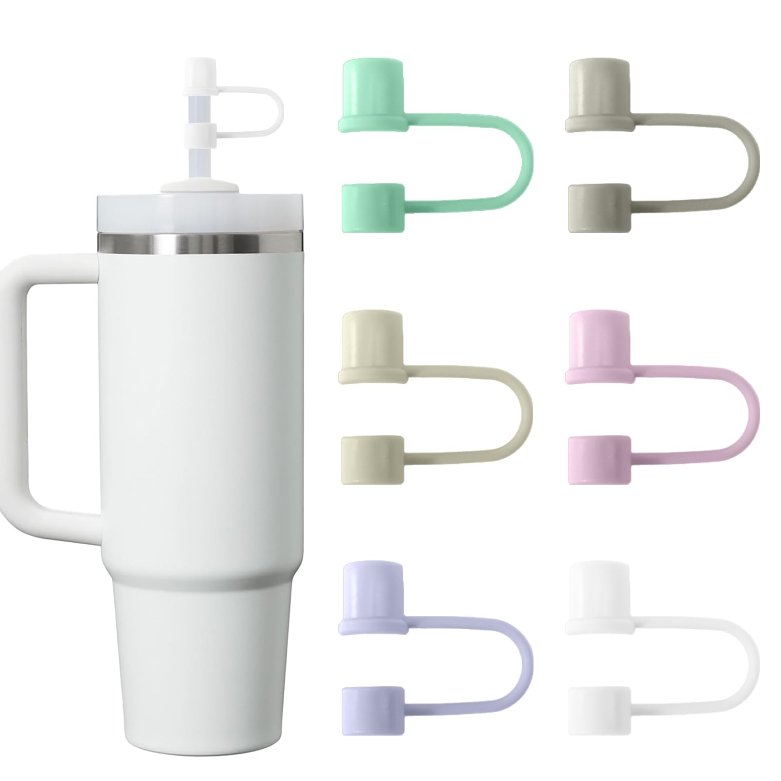 CEDIDJAC 6PCS Silicone Straw Covers Cap Compatible with Stanley Cup 30-40 oz Tumbler Reusable Straw Toppers for Stanley Cup Acce