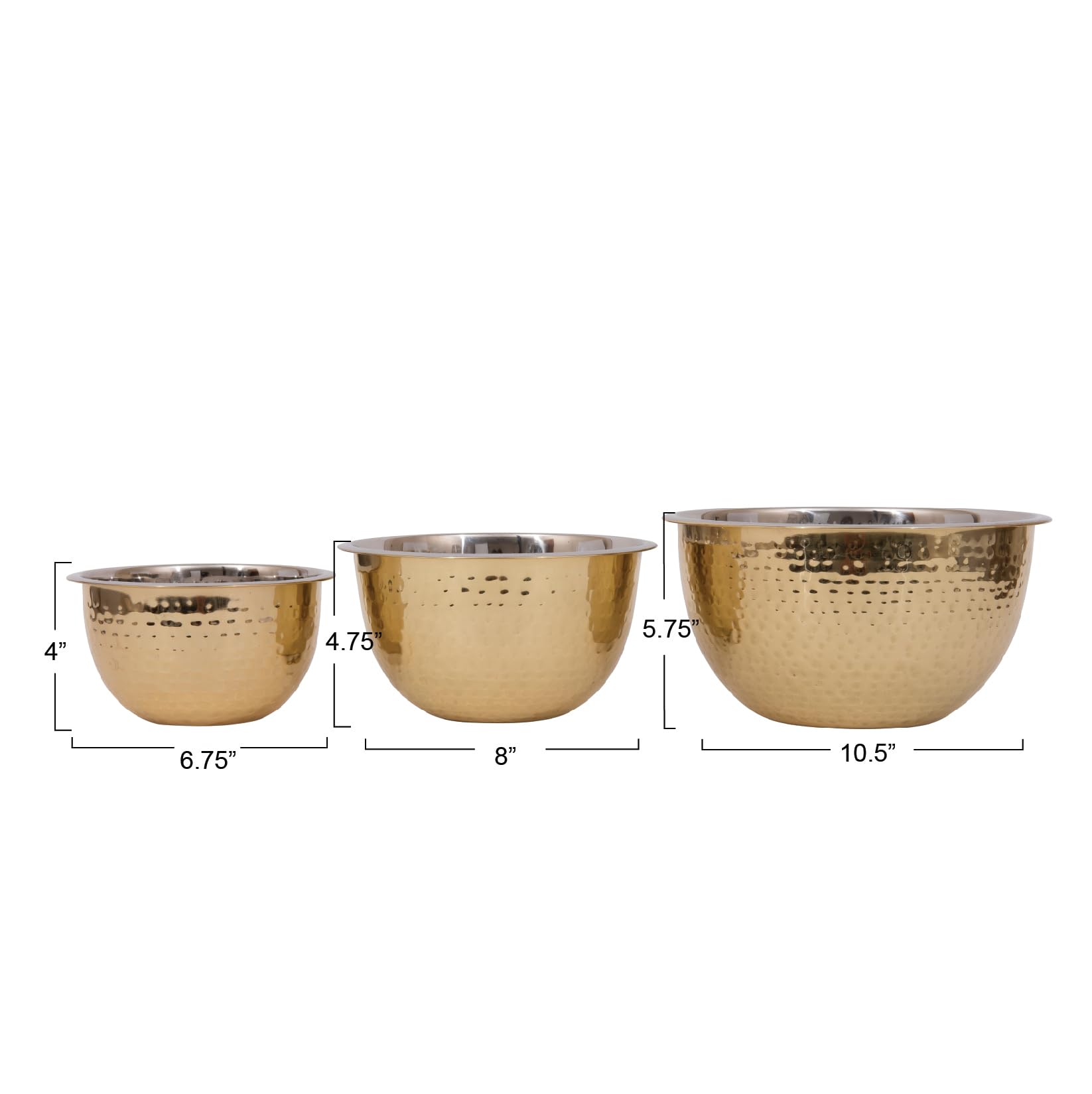 Creative Co-Op Hammered Stainless Steel Bowls In Gold Finish (Set Of 3 Sizes)