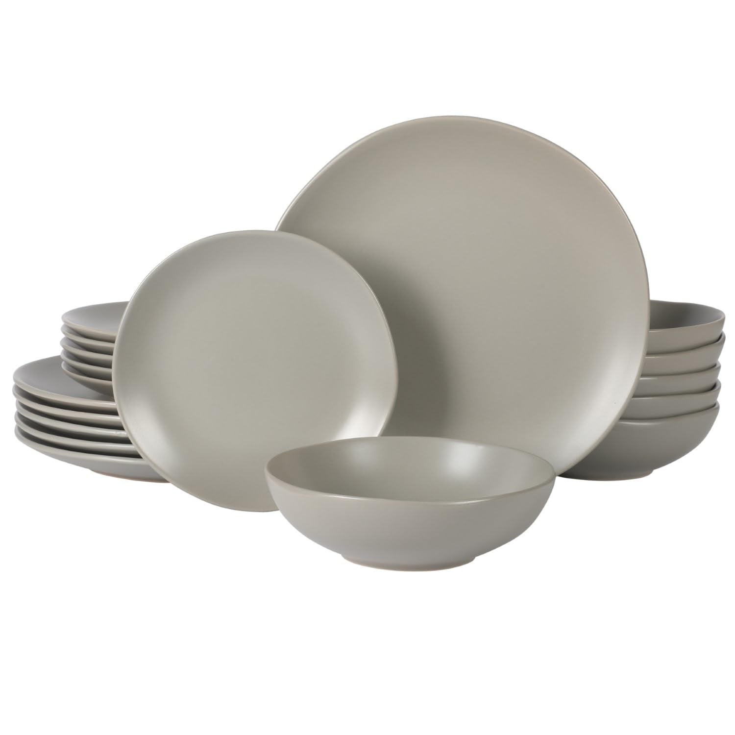 Gibson Home Bethel 18 Piece Plates and Bowls Ceramic Stoneware Organic Shape Dinnerware Set (Service for 6) - Matte Grey