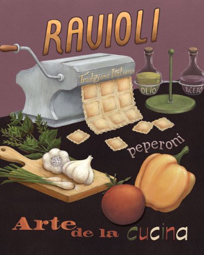 Set Of 4 Pasta Prints Italian Kitchen Spaghetti Ravioli Daphne Brissonnet 8X10
