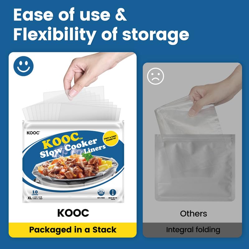 Kooc Slow Cooker Liners 14X22 Inch 20 Count Extra Large Size Disposable Pot Liners Cooking Bags Fit 6Qt To 10Qt Pot Bpa Free Fre