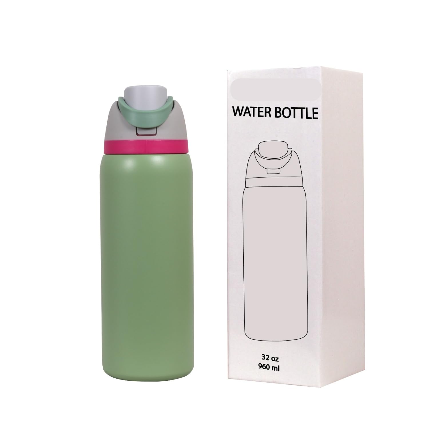 Stainless Steel Water Bottle 32 Oz With Flip Lid And Carry Loop (Moss Green, 960 Ml)