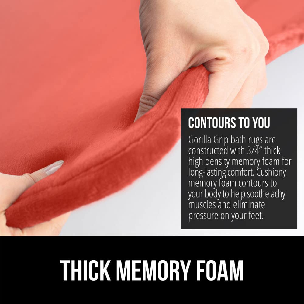 Gorilla Grip Thick Memory Foam Bath Rugs  Soft Absorbent Velvet Bathroom Mats  Durable Dots on Underside  Machine Washable Bathmat  Carpet Rug Room Decor for Shower Floor  24x17 Mat  Coral