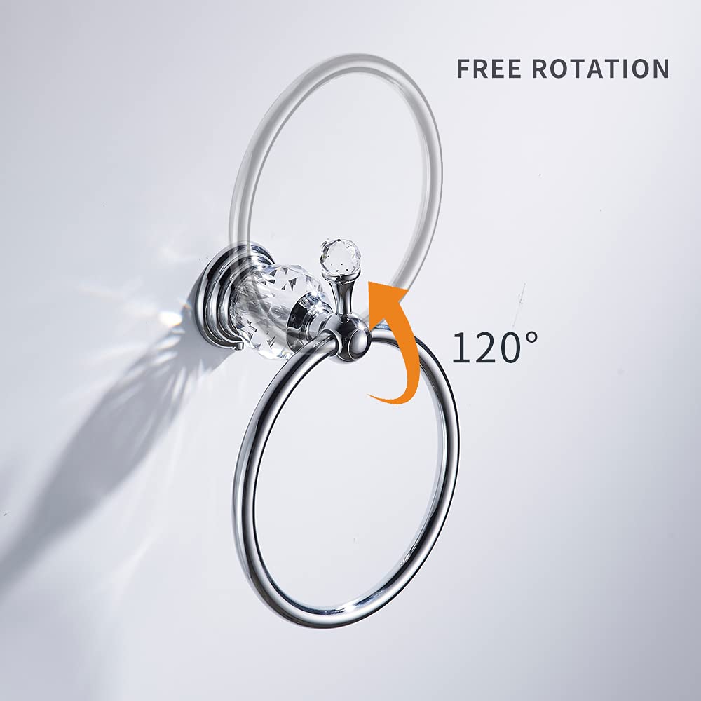 Wolibeer Chrome Towel Ring, Crystal Hand Towel Holder Polished Bath Towel Bar Bling Bathroom Accessories Wall Mounted