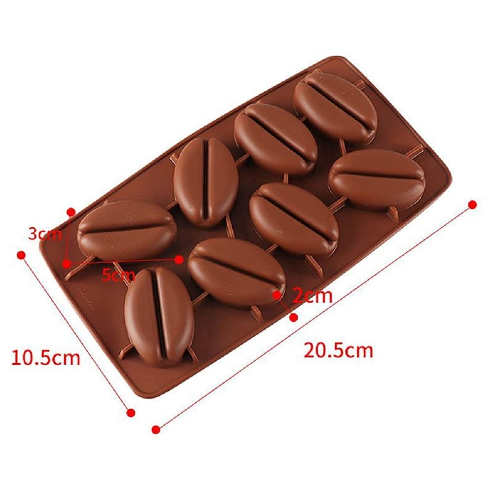2 Pcs 8 Cavities 3D Coffee Bean Silicone Ice Cube Mold Beans Mould Candy Fondant Mousse Cake Milk Chocolate Dessert Soap Wax Mol