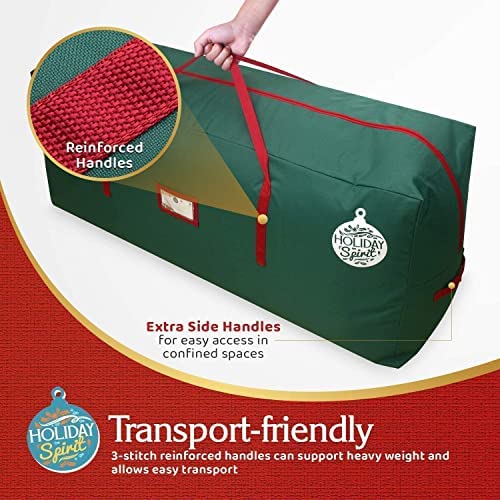 HOLIDAY SPIRIT Christmas Tree Storage Bag - Heavy-Duty Waterproof Canvas for 7.5FT Tree, Green with Reinforced Handles & Zipper