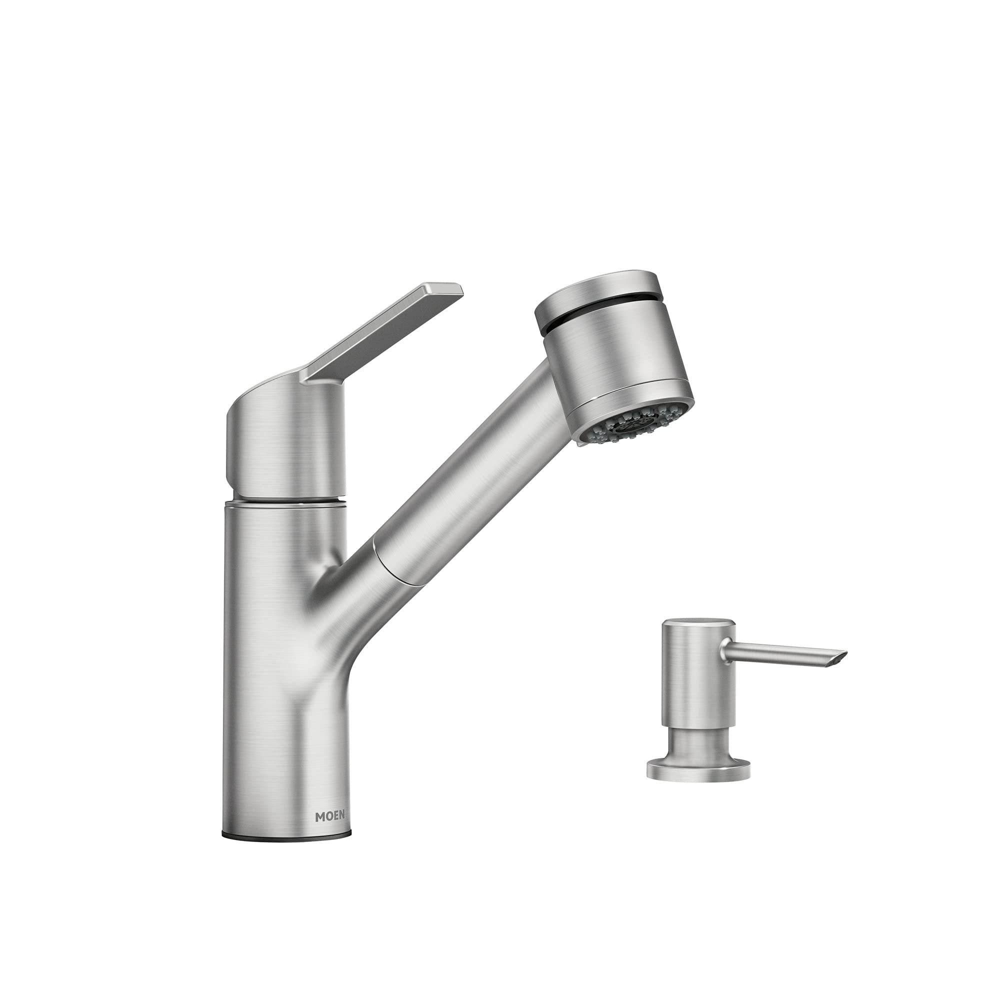 Moen Sombra Spot Resist Stainless SingleHandle PullOut Sprayer Kitchen Faucet with Soap Dispenser and Power Clean, 87701SRS