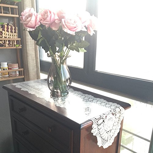 Laivigo Handmade Crochet Lace Oval Lucky Flower Tablecloth Table Runner Doilies Doily,12 X 51Inch,White