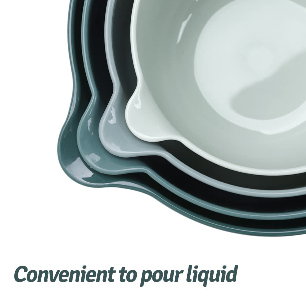 Boxedhome 4 Pack Nesting Mixing Bowl With Pour Spout And Handle, Bpa Free Microwave & Dishwasher Safe(Green, 4 Pack With Handle)