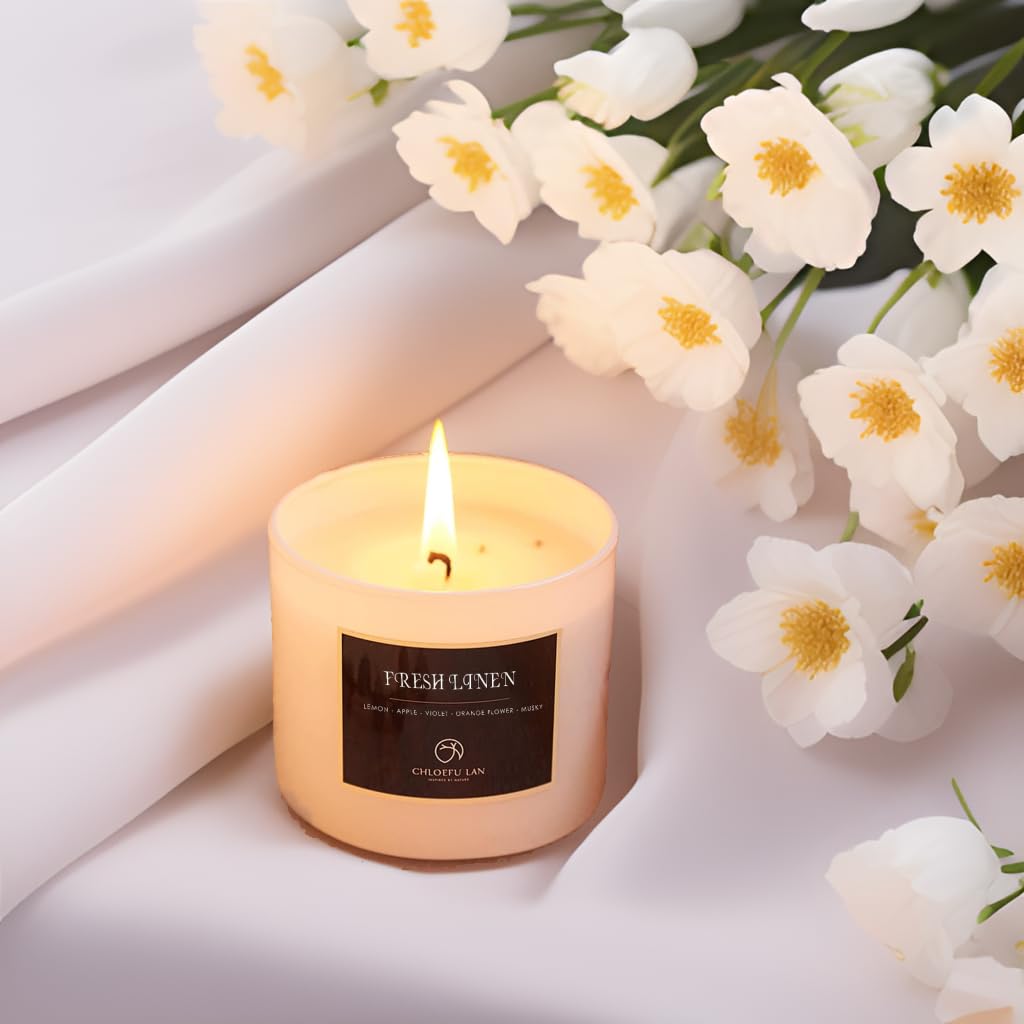 Chloefu LAN Fresh Linen Scented Candle Sets Luxury Soy Jar Candle 7.1oz45 Hour Long Lasting Burn Highly Scented Valentines Gifts