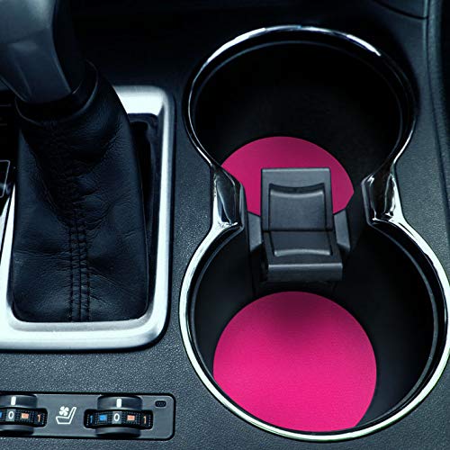 Caribou Coasters , Solid Hot Pink Design Absorbent Round Fabric Felt Neoprene Car Coasters For Drinks, 2Pcs Set