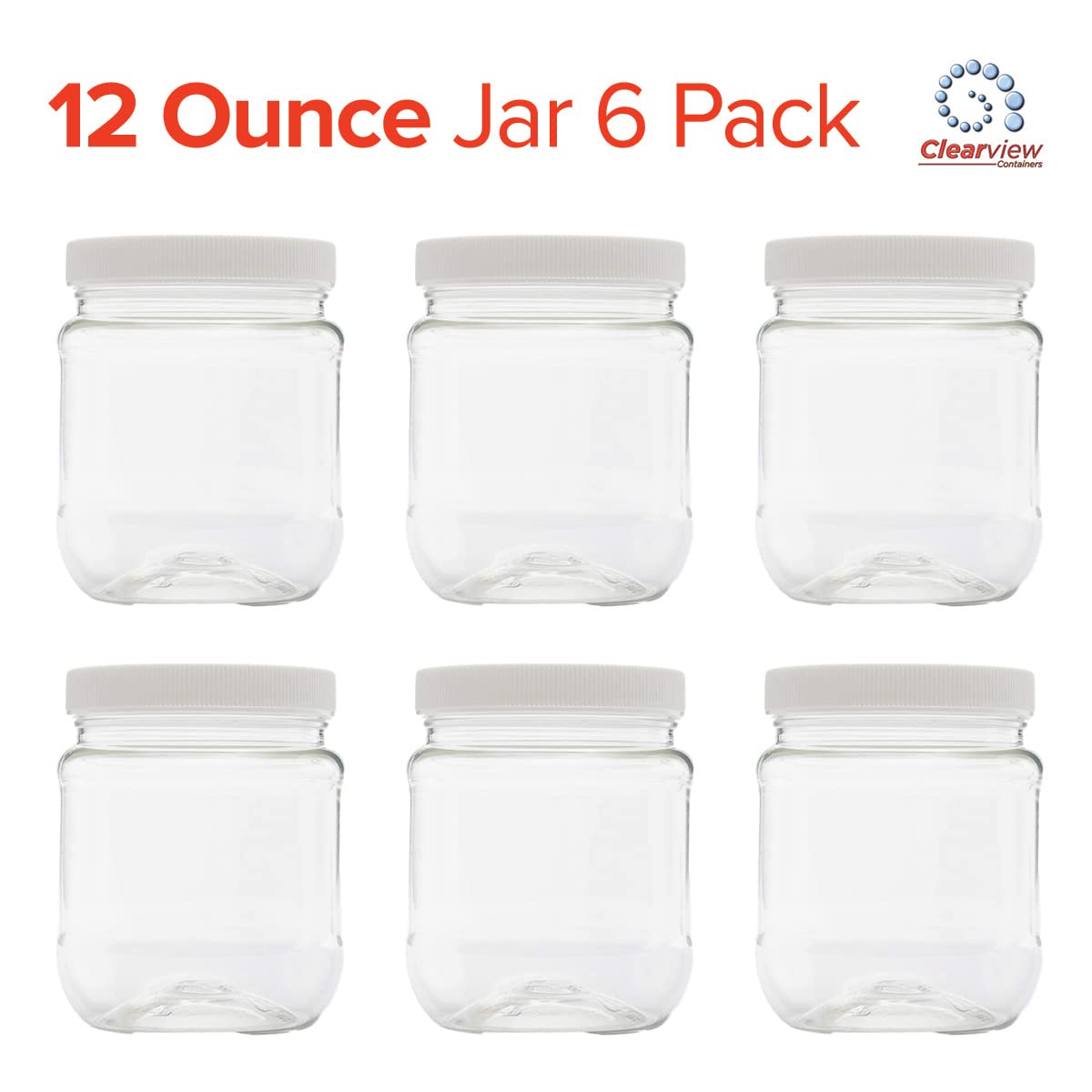 Clearview 1.5 Cup Plastic Jar - 6 Pack | Containers And Organization (12 Ounce Jars)