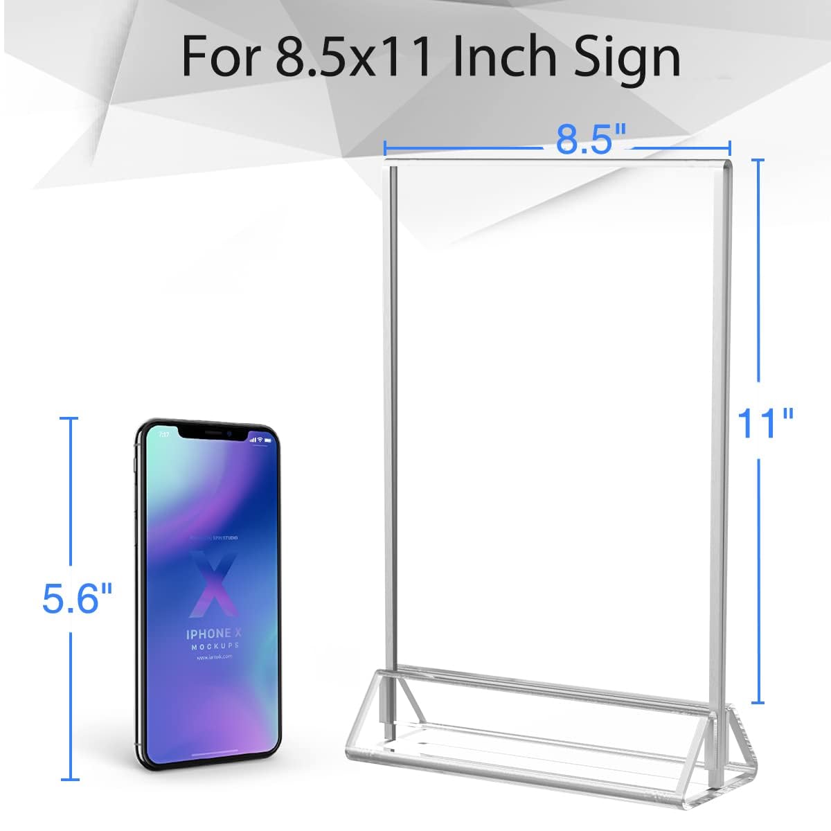 Niubee 6Pack 8.5X11 Clear Acrylic Sign Holder With Sliver Borders And Vertical Stand, Double Sided Table Menu Holders Picture Fr
