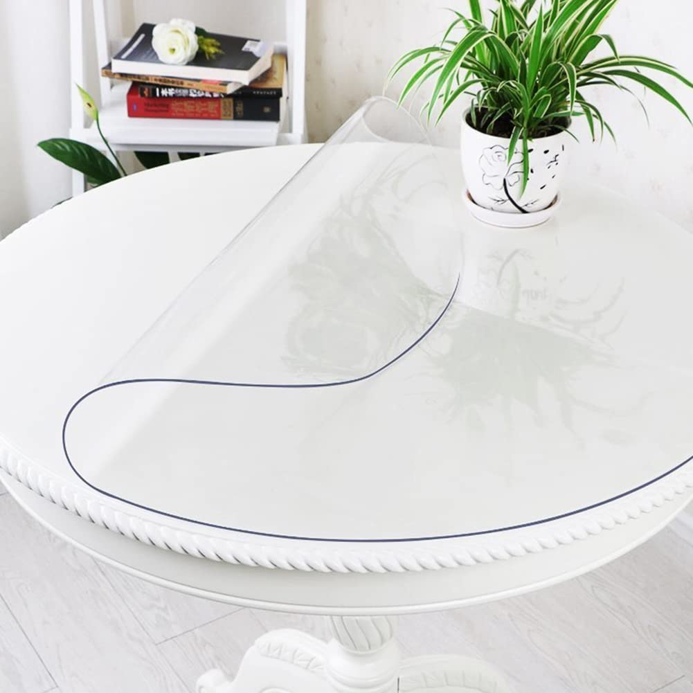 Linkgro 42 Inch Clear Round Pvc Plastic Table Protector Cover Vinyl Tablecloth Clear Pvc Table Protector Round Dining Kitchen Ta
