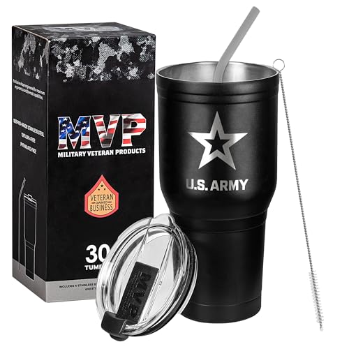 Military Gift Shop 30 Oz Army Black Double Wall Vacuum Insulated Stainless Steel Army Tumbler Travel Mug - Soldier Deployment Gi