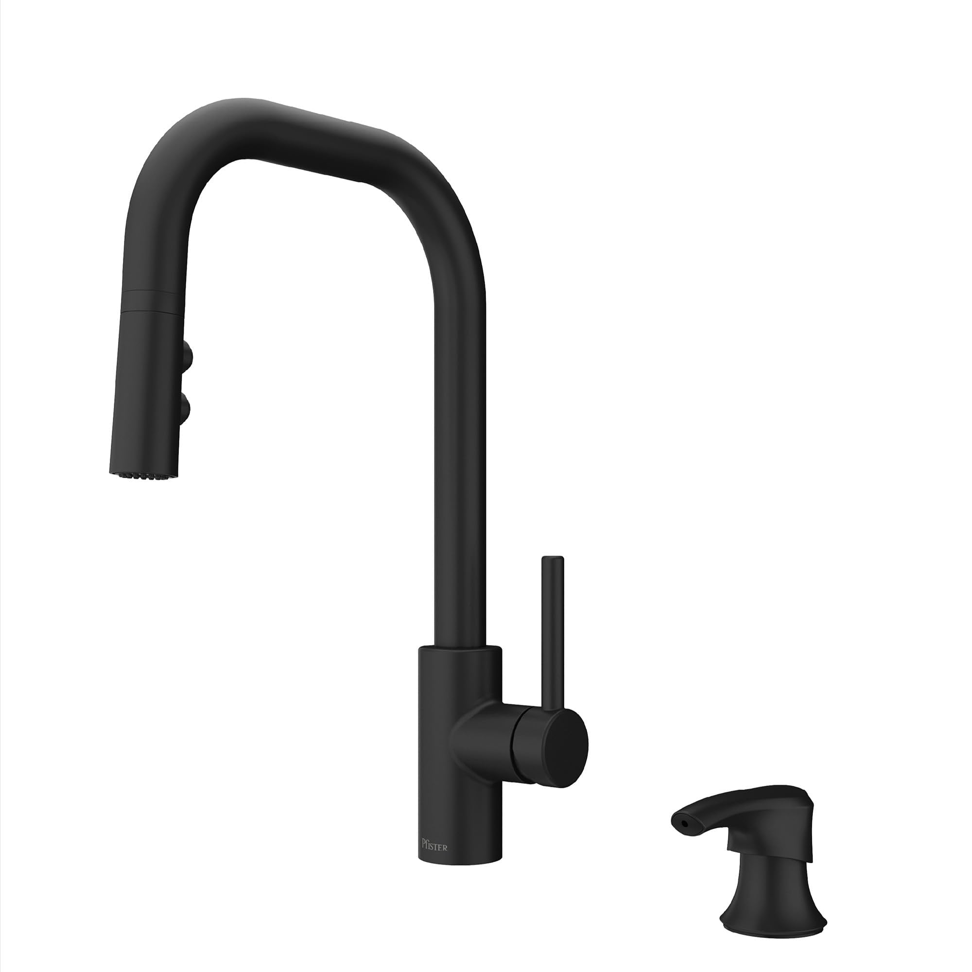 Pfister Zanna Kitchen Faucet With Pull Down Sprayer And Soap Dispenser, Single Handle, High Arc, Matte Black Finish, F5297Znrb