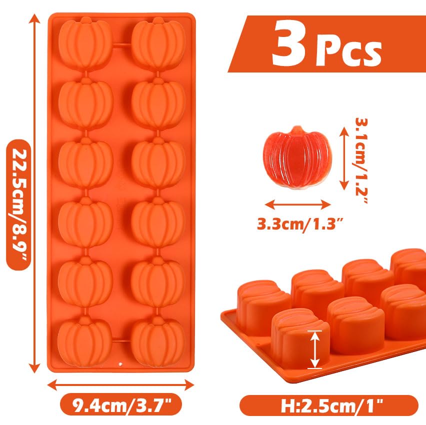 Webake Pumpkin Chocolate Mold 3 Pcs Silicone Chocolate Mold 12 Cavity Autumn Candy Mold For Baking Cake Decoration Thanksgiving