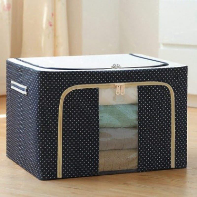 Ridera 66L Cloth Storage Bag With Zipper & Transparent Window Foldable Non Woven Fabric Organizer With Handles Large Capacity Bo