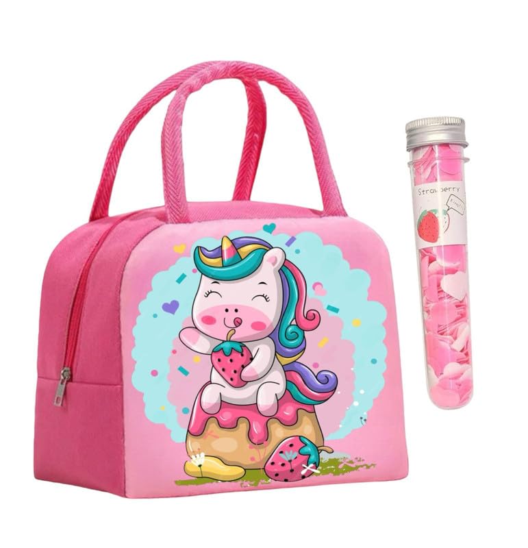 Le Delite Pink Unicorn Insulated Nylon Lunch Bags Small For Women Work, Student Kids To School, Picnic Organizer Portable And Re
