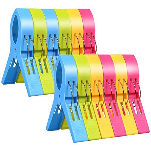 12Pcs Beach Towel Clips, Uraqt Bathroom Towel Clips, Large Towel Pegs And Bright Color Plastic Quilt Clips For Sunbeds, Sun Loun