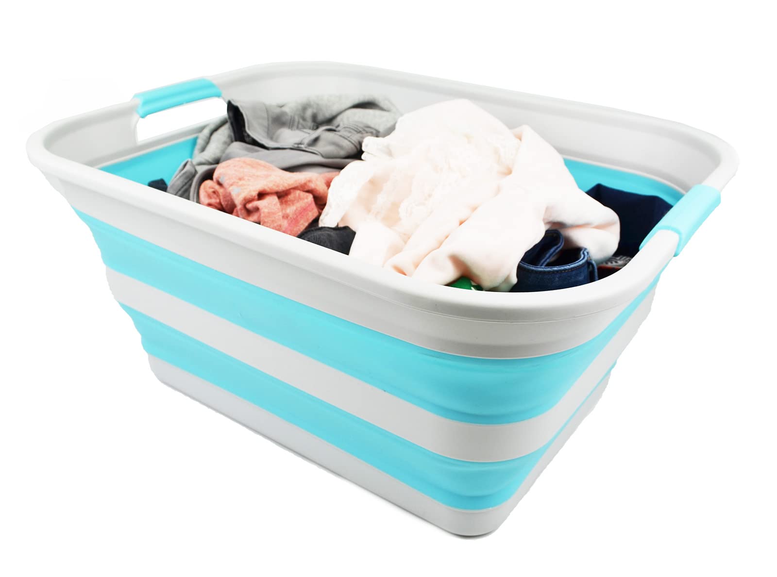 SAMMART 42L collapsible Plastic Laundry Basket - Foldable Pop Up Storage containerOrganizer - Portable Washing Tub - Space Saving HamperBasket (greycyanine  1)