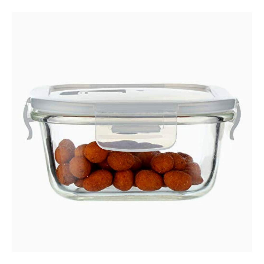 Femora Borosilicate Glass Microwave Safe Rectangle Food Storage Container With Air Vent Lid, 1500Ml, One Year, Transparent