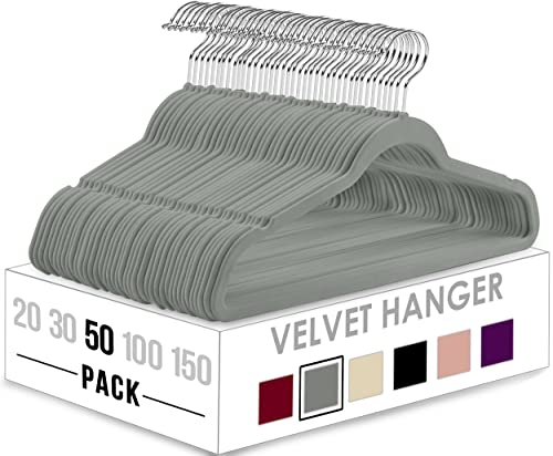Utopia Home Premium Velvet Hangers 50 Pack Non-Slip Grey Heavy Duty Hangers With 360 Degree Rotatable Hook For Suit, Coat Clothe