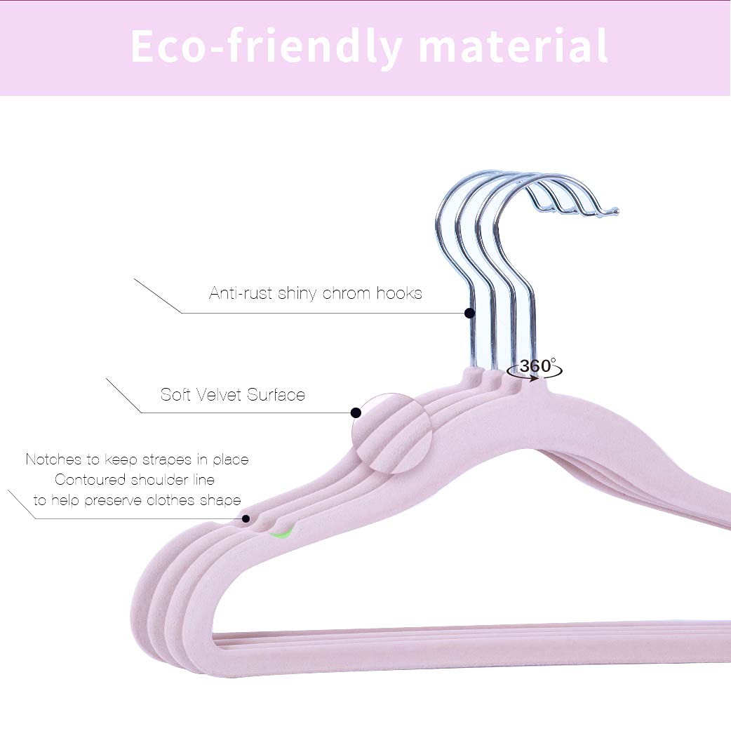Veeyidd Kids Velvet Clothes Hangers, Non Slip Baby Hangers Pink (11.6'' Inch - 40 Pack)