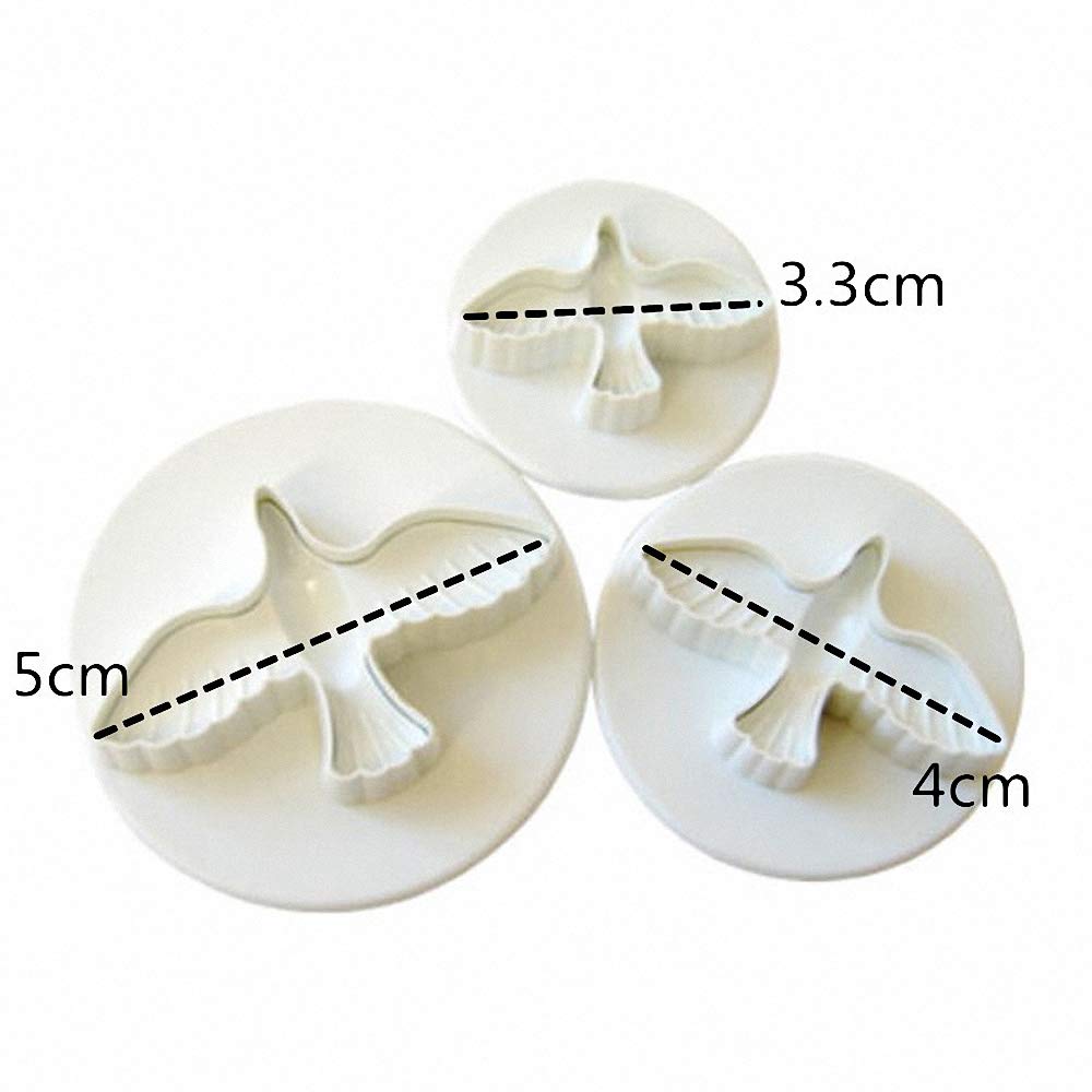 3Pcs Dove Fondant Plunger Cutters, Dove Molds For Angelic Baptism Party Cake Cupcake Decorating Sugarcraft Gum Paste Cookies Plu