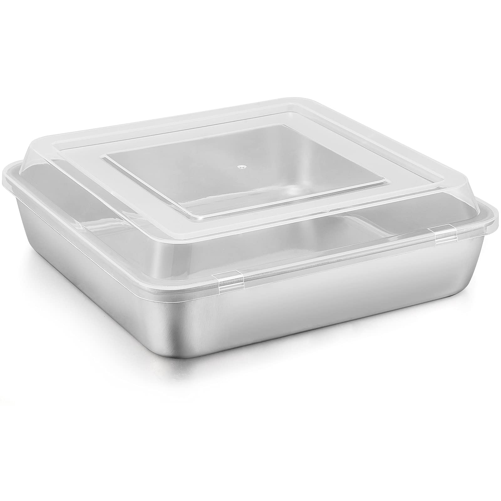 E-Far 9 X 9-Inch Baking Pan With Lid, Square Cake Brownie Baking Pans Stainless Steel Bakeware, Non-Toxic & Healthy, Easy Clean