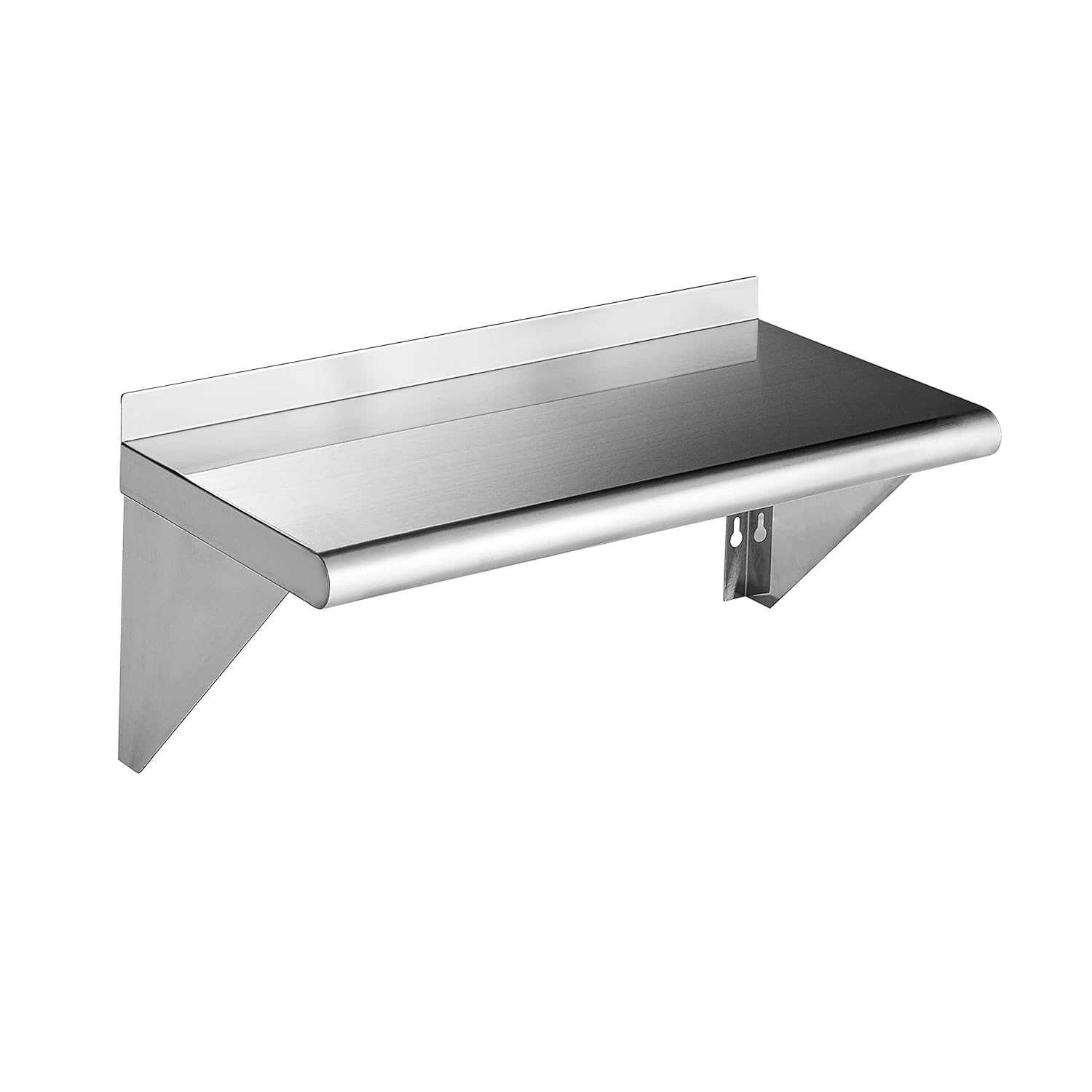 ROCKPOINT Stainless Steel Shelf 12 x 24 Inches 250lb, NSF Metal Commercial Shelves Wall Mount Floating Shelving with Backsplash 
