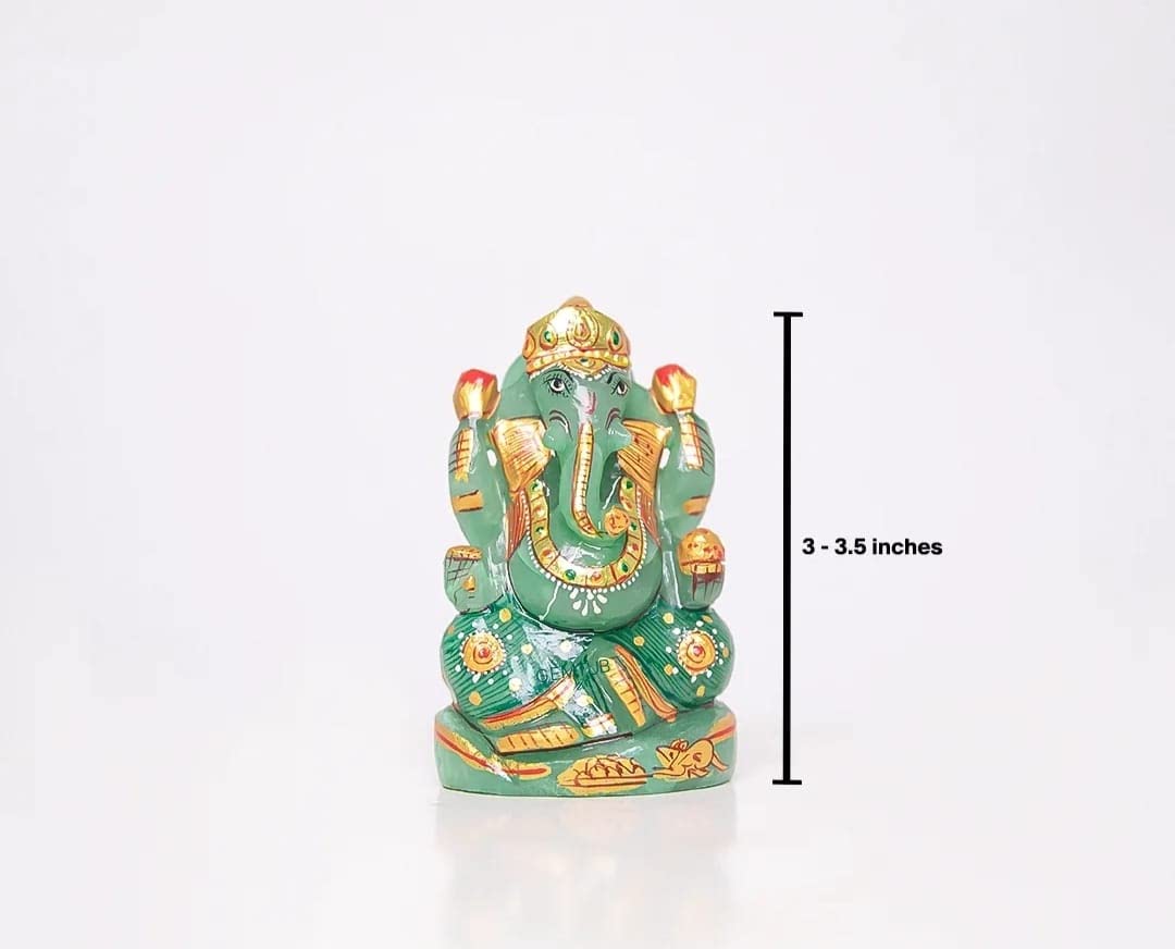 Gemtub Handcrafted And Hand Painted Natural Green Aventurine Ganesha Idol Ganesh Ji Murti For Home And Gifting Purpose Size 3 In