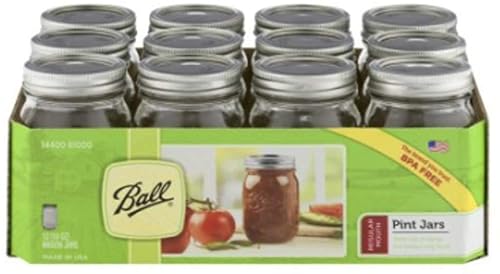 12 Ball Mason Jar With Lid - Regular Mouth - 16 Oz By Jarden (Packs Of 12)
