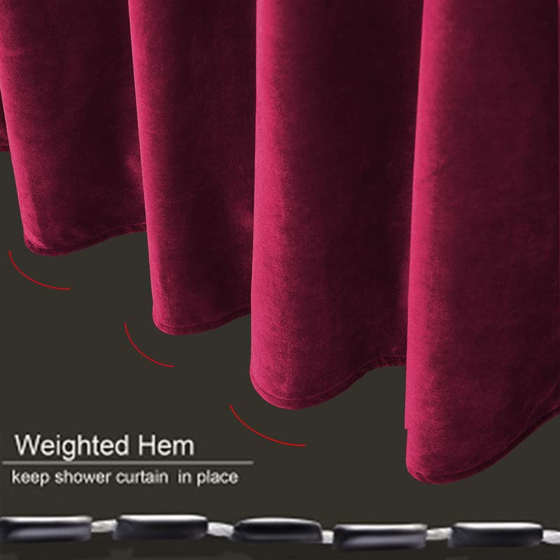 Velvet Burgundy Shower Curtains For Bathroom,260 Gsm Heavy-Duty Red Fabric Luxury Shower Curtain With Hooks, Washable, Thicken,W