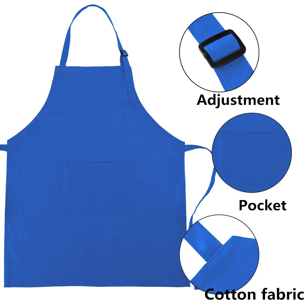 Crjhns Kids Apron And Chef Hat Set, Adjustable Cotton Child Aprons With Large Pocket Blue Girls Boys Kitchen Bib Aprons For Cook