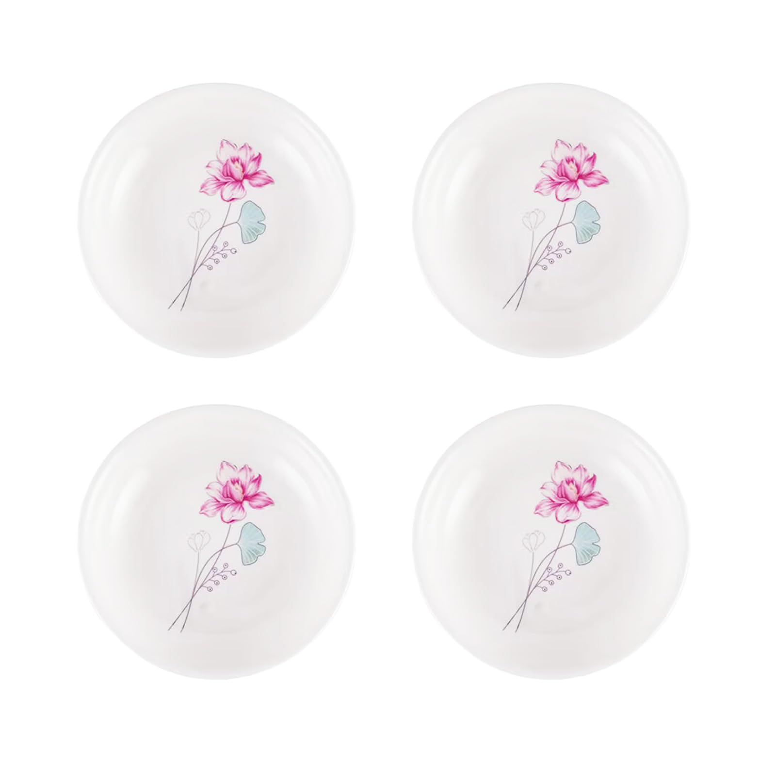 Autminia 4 Pack Saucer Dishes with Lotus Pattern, Ceramic Dipping Bowls, 4 Inch Side Dishes Sauce Dishes for Sushi Sauce Snack, 