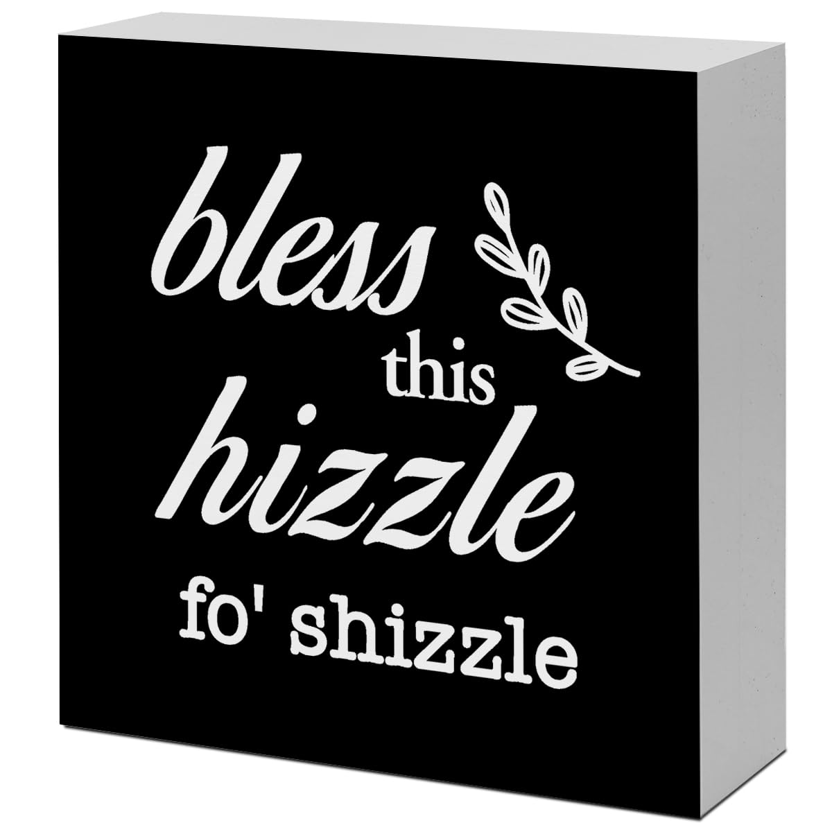 Grey Bless This Hizzle for Shizzle Sign Wooden Block,Funny Humor Home Decor for Shelves,Farmhouse Home Desk Decor,House Warming 