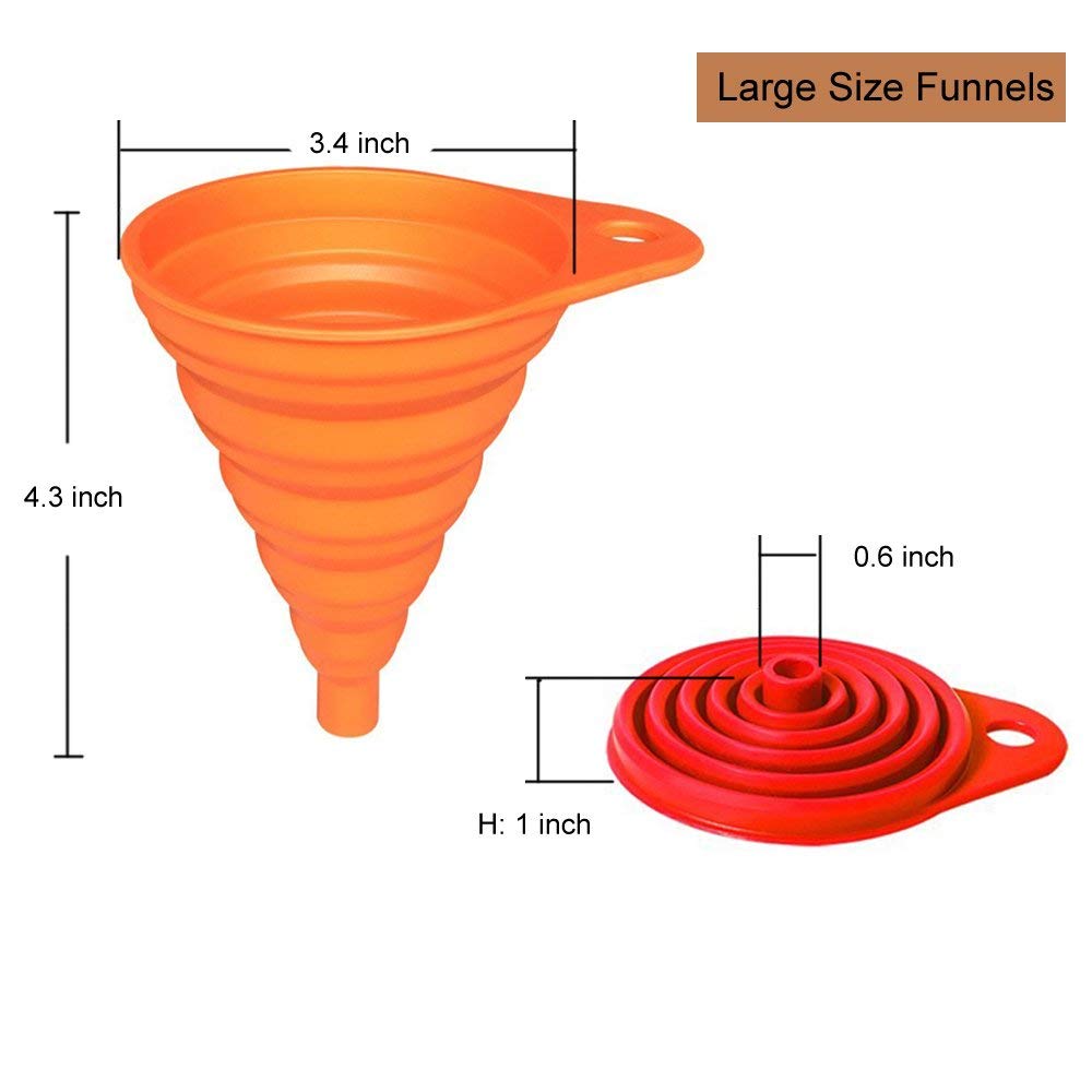 Kongnai Kitchen Funnel Set 4 Pack, Small And Large, Kitchen Gadgets Accessories Foldable Silicone Collapsible Funnels For Fillin
