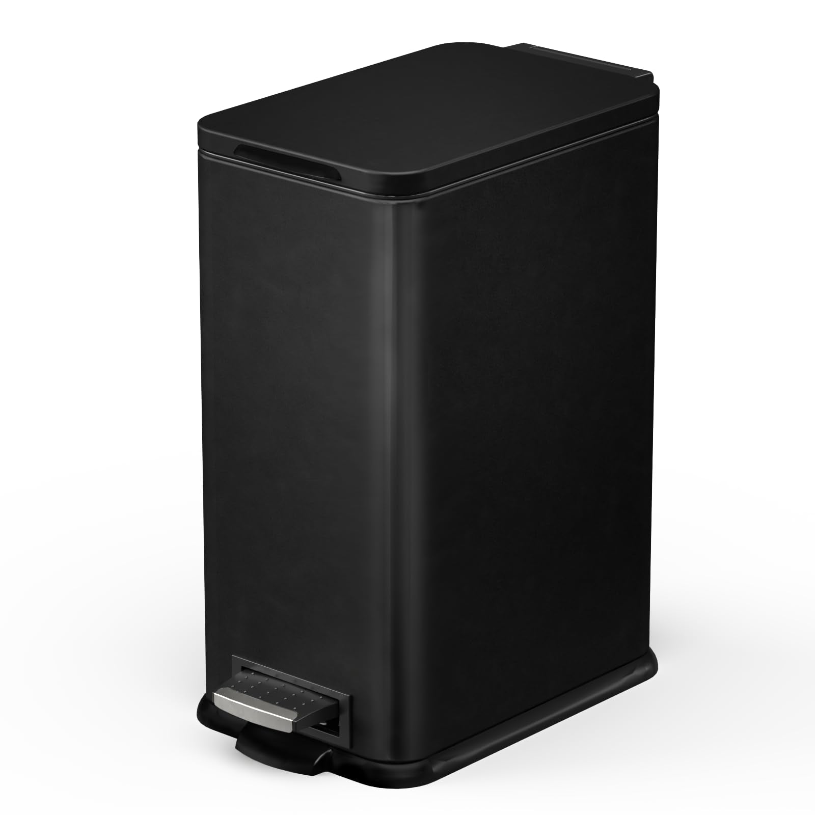 Home Zone Living 4.4 Gallon Slim Kitchen Trash Can, Stainless Steel, Step Pedal, 16.7 Liter, Black