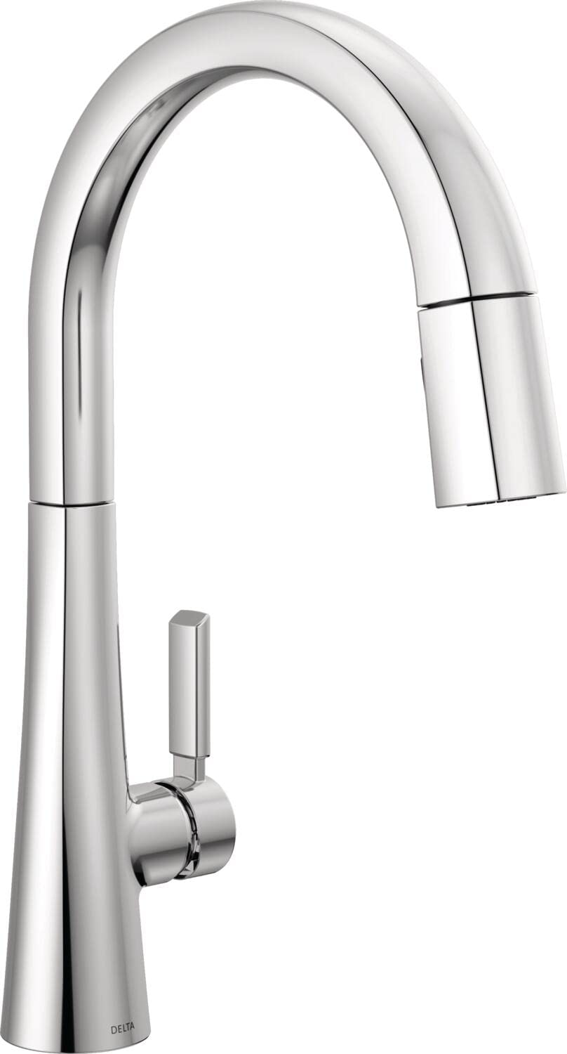 Delta Monrovia Chrome Kitchen Faucet with Pull Down Sprayer, Modern Single Hole Kitchen Sink Faucet, Single Handle, Lumicoat Chr