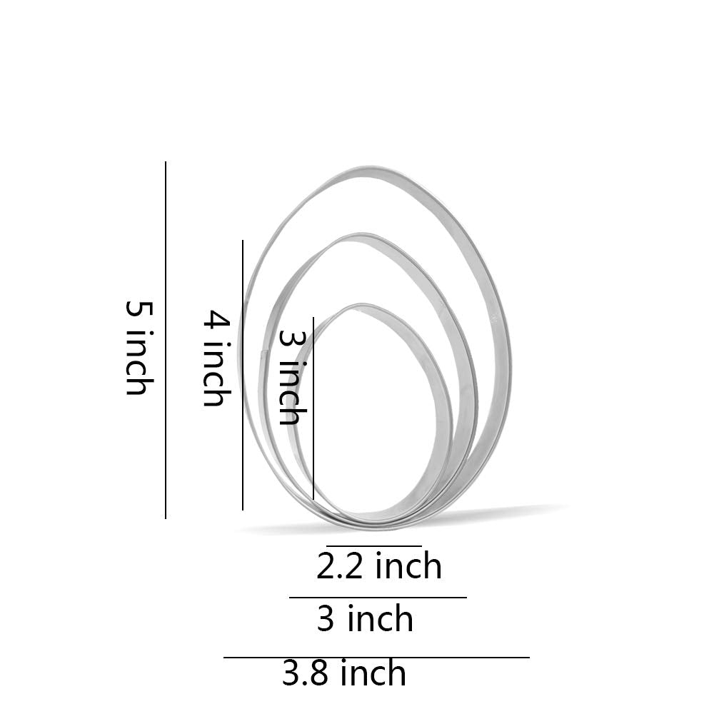 Large Egg Cookie Cutter Set - 5   ,4   ,3    - 3 Piece - Stainless Steel