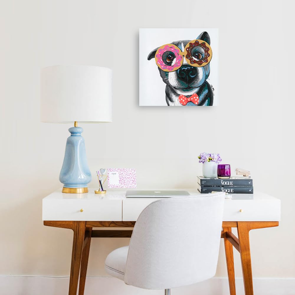 Dog With Glasses Wall Decor Donut Dog Canvas Prints Wall Art Dog Canvas Wall Art For Room Decor Living Home Decoration 20''X20''