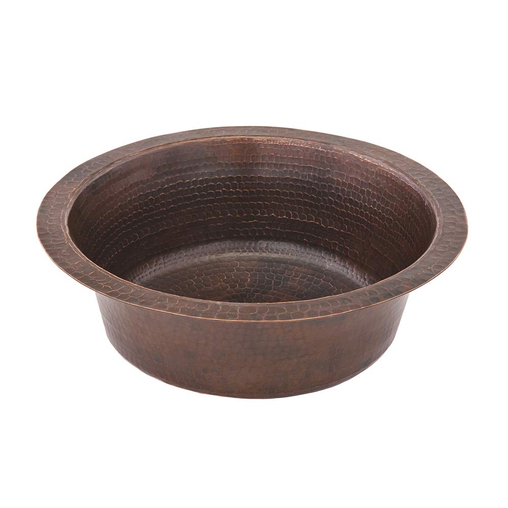Premier Copper Products Br14Db2 14-Inch Universal Round Hammered Copper Bar Sink With 2-Inch Drain Size, Oil Rubbed Bronze