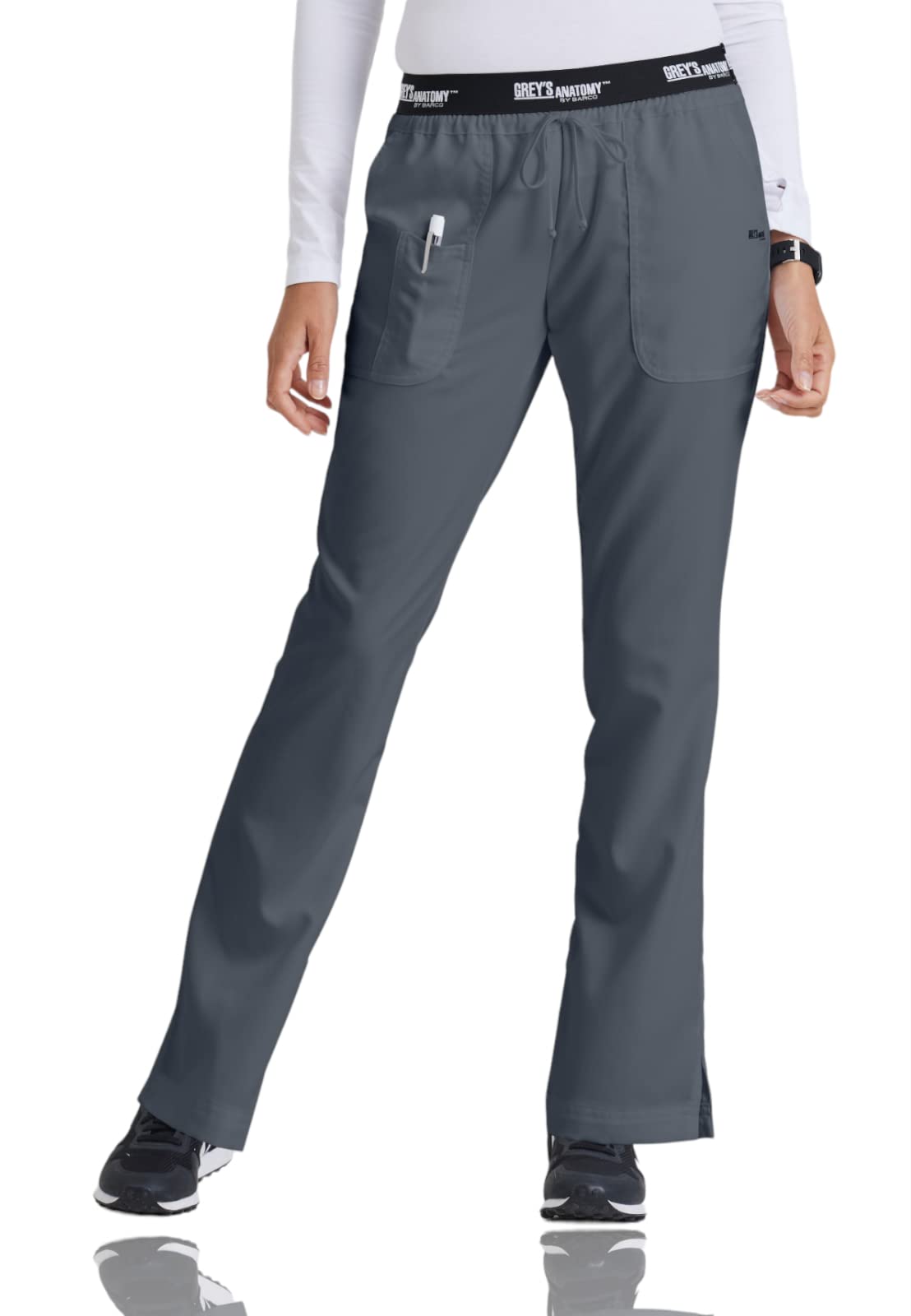 Greys Anatomy 4275 3 Pkt Logo Waist Pant With Drawstring (Granite, X-Small Tall)